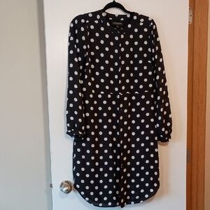 Banana Republic Black and White Polka Dot Long Sleeve Dress